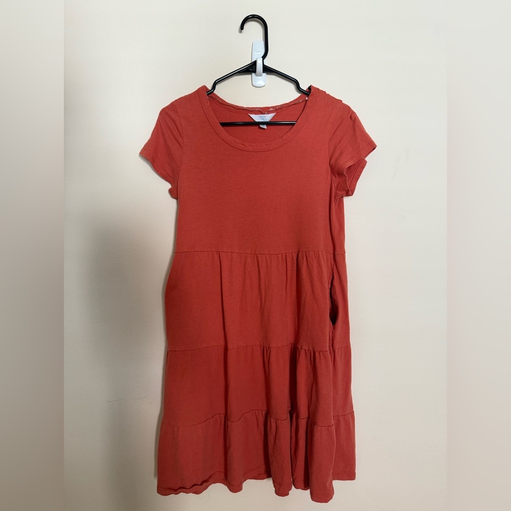 Time and Tru Rust Orange Tiered Midi Dress